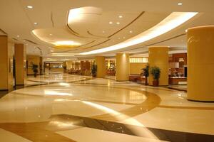 Luxurious hotel lobby, elegant and spacious photo