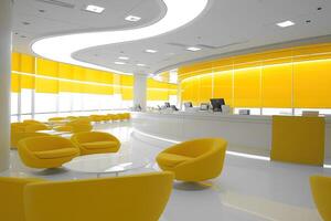Modern, vibrant office lobby with yellow accents photo