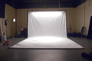 Empty studio with large white backdrop photo