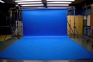 A blue screen in a studio photo