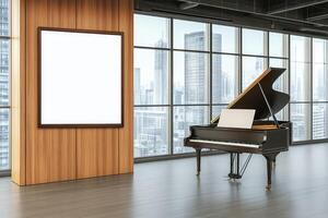 Modern Piano Room with Empty Poster photo
