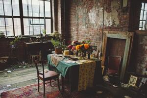 Rustic industrial dining space photo
