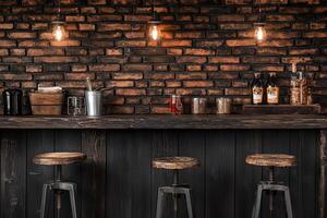 Rustic bar interior with brick wall photo