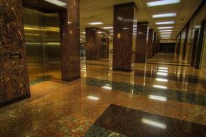 Polished marble lobby with elevators photo