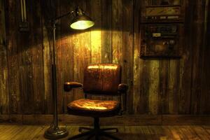 Rustic, dimly lit office chair photo