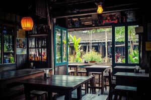 Rustic cafe with courtyard view photo
