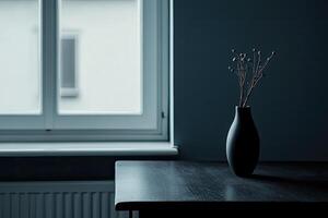 Muted tones, simple vase, window light photo