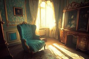 Luxurious sun-drenched antique room photo
