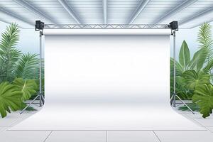 Empty Photo Studio with White Backdrop