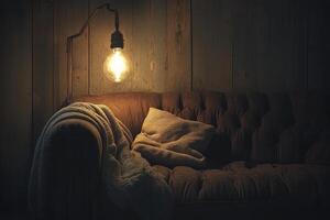 Cozy rustic living room scene photo