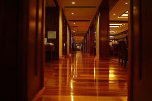 Long, elegant hallway in a hotel photo