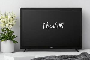 Modern flat-screen TV, presented in a stylish setting, featuring a clean design and a blank screen photo
