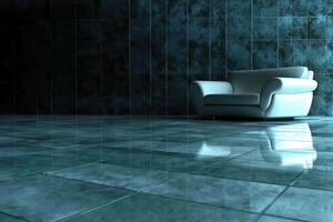 Modern Lounge in a Teal-Tiled Room photo