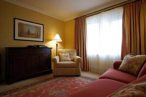 A living room with a chair and a tv photo