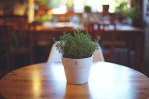 Potted herb on a cafe table photo