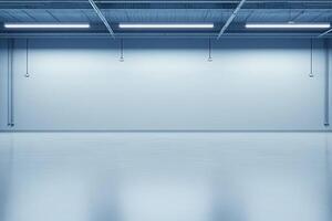 Empty industrial space with pale blue walls and floor photo