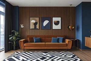 Modern living room with warm tones photo