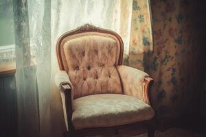 Elegant antique armchair by window photo