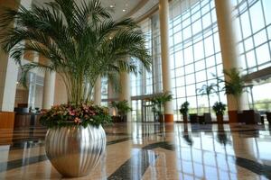 Modern lobby with lush greenery photo