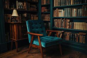 Cozy corner study filled with books photo