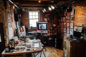 Creative Workspace with Brick Walls photo