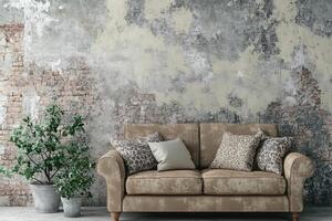 Rustic living room with distressed wall and sofa photo