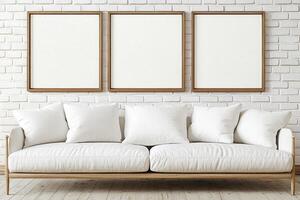 White couch and framed art photo