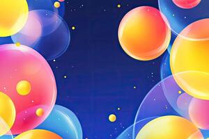 Colorful, translucent bubbles float against a dark backdrop photo