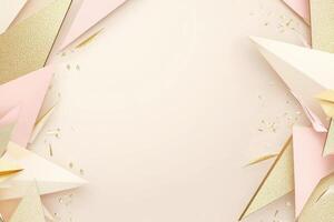 Soft pastel triangles frame a blank center photo