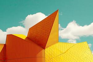Geometric building facade, vibrant colors photo
