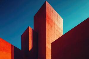Geometric, sunlit, terracotta structures photo