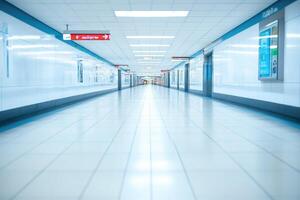 Empty, bright subway corridor photo