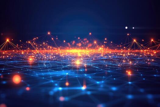 Abstract network of glowing lines and points photo