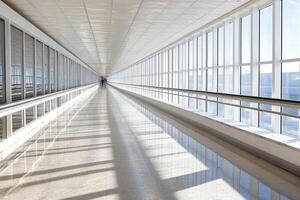 Empty modern corridor with large windows photo