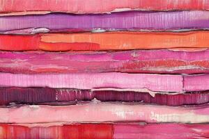 Abstract painted horizontal stripes in various shades of pink, red, and purple photo