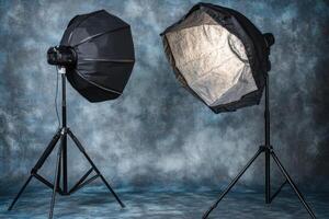 Studio lighting setup with diffusers photo