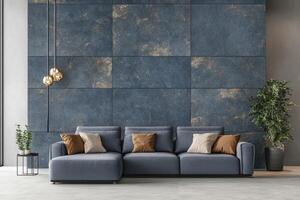 Modern living room with a textured wall and comfortable sectional sofa photo