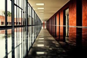 Modern, sleek hallway with mirrored floor photo