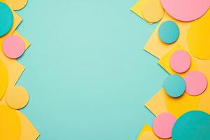 Colorful geometric shapes on a teal background photo