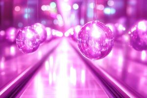 Magenta moving walkway with reflective orbs photo