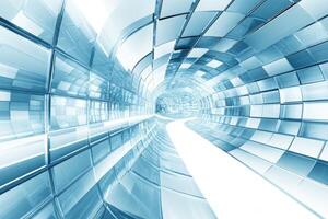Abstract blue tunnel with glass panels photo