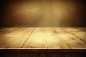 Wooden tabletop, muted golden background photo