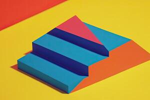 A colorful paper pyramid on a yellow and blue background photo