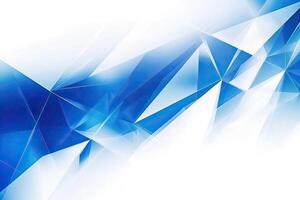 Abstract geometric design with layered, translucent triangles in shades of blue and white photo