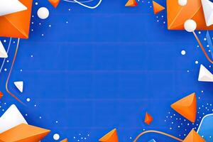 Vibrant geometric shapes frame a bold blue background photo