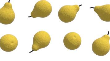 Pears Falling on a White Background. Stylized Pear Fruits 3D Animation. 4K video