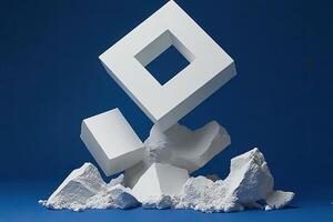 Abstract white geometric shapes on a blue background photo