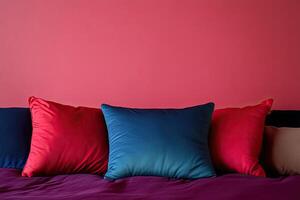 Cozy, colorful pillows on a couch photo