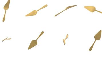 Pie Spatula Falling on a White Background. Golden Pie Spatula 3D Animation. 4K video