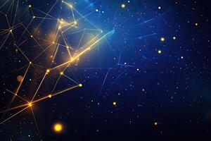Abstract network, glowing lines and points, deep space photo